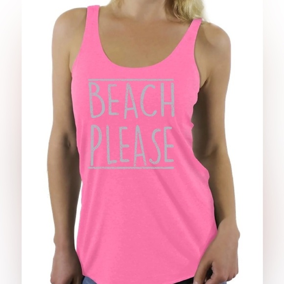 Gildan Tops - Gildan Softstyle Ring Spun Pink Beach Please Tank Top size XL